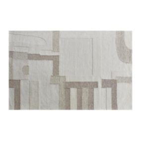 Tapis en relief 100% laine fait à la main - 160 x 230 cm - 1800g/m2 - Beige et taupe - MANDJARO