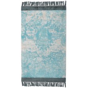 Tapis en viscose bleu et beige 80 x 150 cm AKARSU