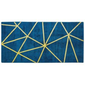 Tapis en viscose et coton bleu marine et doré à motif géométrique avec craquelures 80 x 150 cm HAVZA