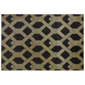 Tapis en viscose et coton noir et doré à motif géométrique avec craquelures 160 x 230 cm VEKSE