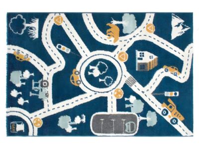 Tapis enfant - 100 x 150 cm - bleu, beige et jaune -  ROADY