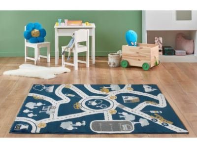 Tapis enfant - 100 x 150 cm - bleu, beige et jaune -  ROADY