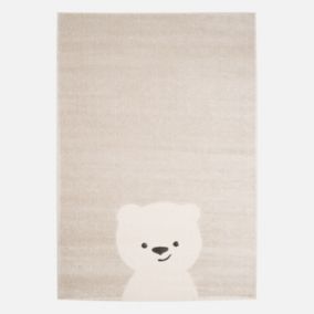 Tapis enfant 120 x 170cm Beige / Crème. petit ourson. poils ras. tapis frisé très doux