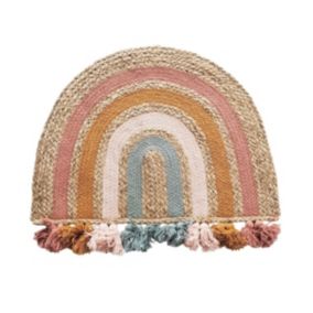 Tapis enfant arc-en-ciel à pompons en fibre naturelle 72x52cm