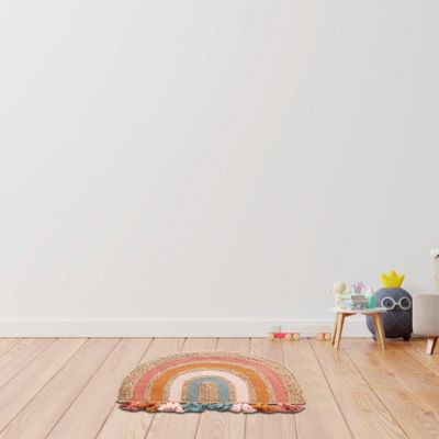 Tapis enfant arc-en-ciel à pompons en fibre naturelle 72x52cm