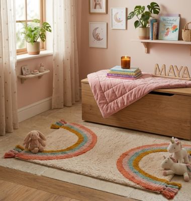 Tapis enfant arc‑en‑ciel rose et beige en coton 150 x 100 cm Atmosphera For Kids