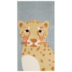 Tapis enfant avec imprimé léopard en coton 80 x 150 cm jaune et gris TANGSE