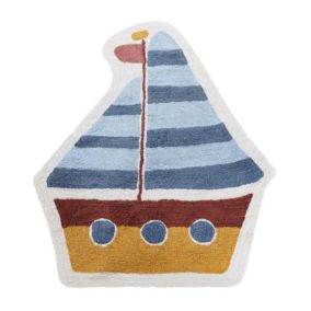 Tapis enfant avec motif de bateau en coton multicolore 105 x 120 cm SPETI