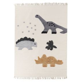 Tapis enfant avec motif dinosaures en coton beige 140 x 200 cm GHARTA