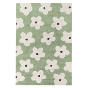 Tapis enfant avec motif floral en coton vert 140 x 200 cm MOKHVA