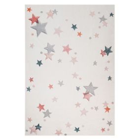 Tapis enfant avec motif étoiles en coton blanc 140 x 200 cm ALPOUD