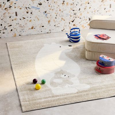 Tapis enfant beige / crème 80 x 150cm. tapis intérieur oursons. poils ras