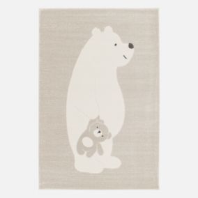 Tapis enfant beige / crème 80 x 150cm. tapis intérieur oursons. poils ras