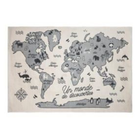 Tapis Enfant "Carte du Monde" 100x150cm Gris