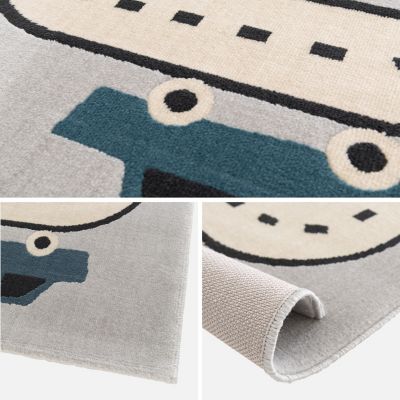 Tapis enfant circuit de voiture gris clair poils ras 120 x 170cm