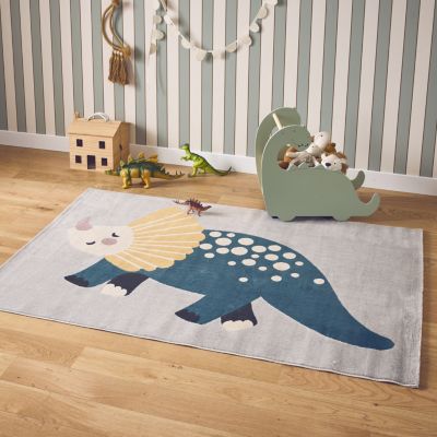 Tapis enfant dinosaure. tapis intérieur gris clair poils ras 120 x 170cm