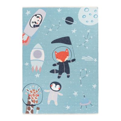 Tapis enfant en coton recyclé lavable en machine Foxy 170x115 CM - Bleu clair