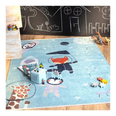 Tapis enfant en coton recyclé lavable en machine Foxy 170x115 CM - Bleu clair