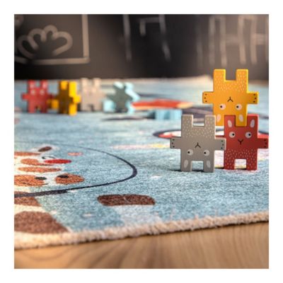 Tapis enfant en coton recyclé lavable en machine Foxy 170x115 CM - Bleu clair