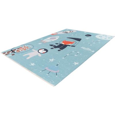 Tapis enfant en coton recyclé lavable en machine Foxy 170x115 CM - Bleu clair