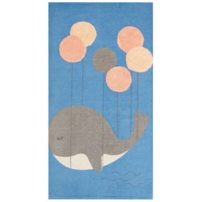 Tapis enfant imprimé baleine en coton 80 x 150 cm bleu BALABANG