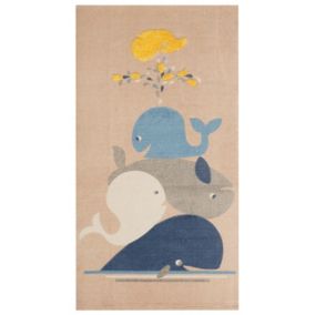 Tapis enfant imprimé baleines en coton 80 x 150 cm beige SEAI