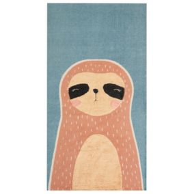 Tapis enfant imprimé paresseux en coton 80 x 150 cm bleu et orange ISAK