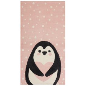 Tapis enfant imprimé pingouin en coton 80 x 150 cm rose PENGKOL