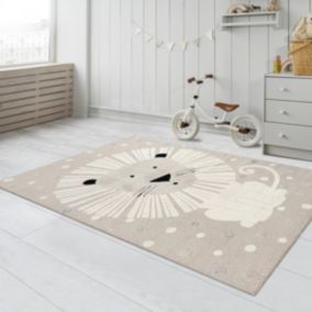 Tapis enfant LI ON 140x200 cm Beige - Tapis facile d'entretien, doux et soyeux