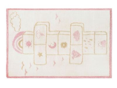 Tapis enfant marelle - 100 x 150 cm - beige, rose et lurex doré - FUNNY