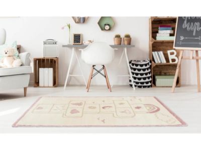 Tapis enfant marelle - 100 x 150 cm - beige, rose et lurex doré - FUNNY