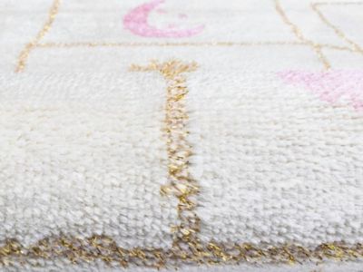 Tapis enfant marelle - 100 x 150 cm - beige, rose et lurex doré - FUNNY