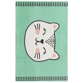 Tapis enfant motif chat vert 60 x 90 cm HOWRAH