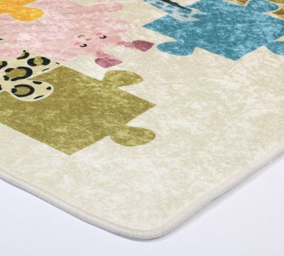 Tapis Enfant Puzzle Beige, Dimension: 100x150