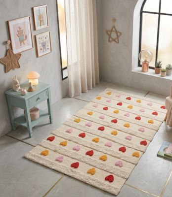 Tapis enfant rectangulaire en coton motifs cœurs L.170 × l.120 cm Atmosphera For Kids
