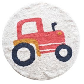 Tapis enfant rond en coton tufté blanc et rouge