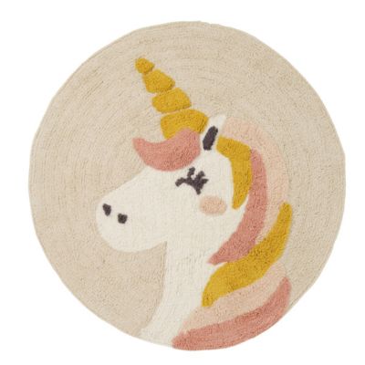 Tapis enfant rond licorne en coton 70x70cm