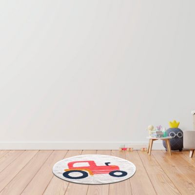 Tapis enfant Tracteur rond en coton tufté 80x80cm