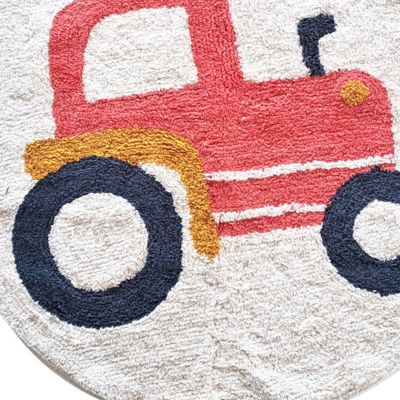 Tapis enfant Tracteur rond en coton tufté 80x80cm