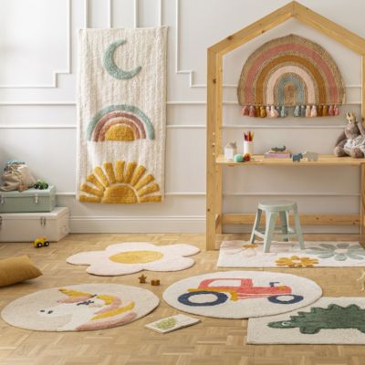 Tapis enfant Tracteur rond en coton tufté 80x80cm