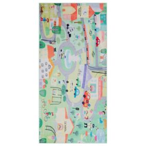 Tapis enfant vert à motif ville 80 x 150 cm KEMER