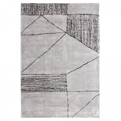 tapis entrée 120x170 fait à la main gris et noir rectangle motif géométrique