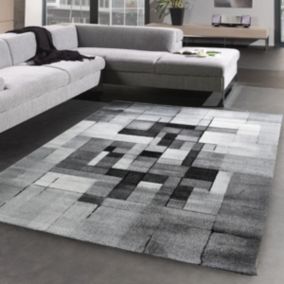 tapis entrée 40x60 tissé gris rectangle motif géométrique BELO 13