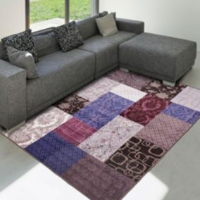 tapis entrée 57x110 tissé violet rectangle ISPARTA PATCHWORK