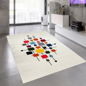 tapis entrée 60x110 tissé crème rectangle motif géométrique DOURTA