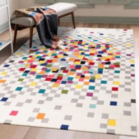 tapis entrée 60x110 tissé crème rectangle motif géométrique EFFACT