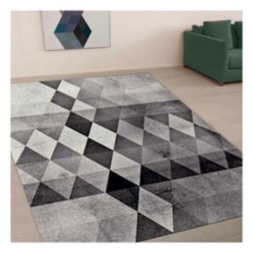 tapis entrée 60x110 tissé gris rectangle motif géométrique BELO 19