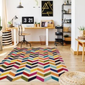 tapis entrée 60x110 tissé multicolore rectangle motif géométrique CHEVRON