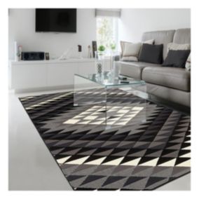 tapis entrée 60x110 tissé noir rectangle motif géométrique AF1 APACHE