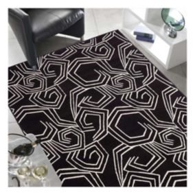 tapis entrée 60x110 tissé noir rectangle motif géométrique AF1 OSLO